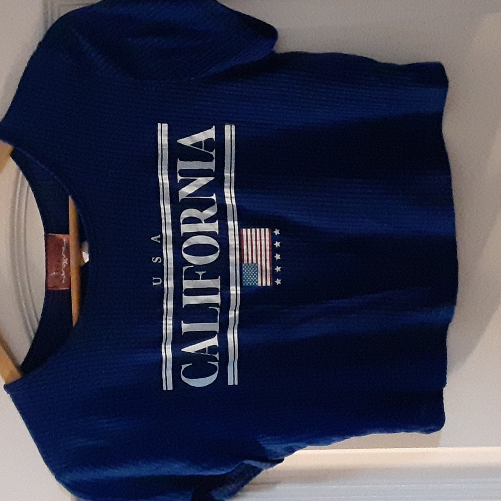 Ragdoll short sleeve crop top,Blue& white,size Large